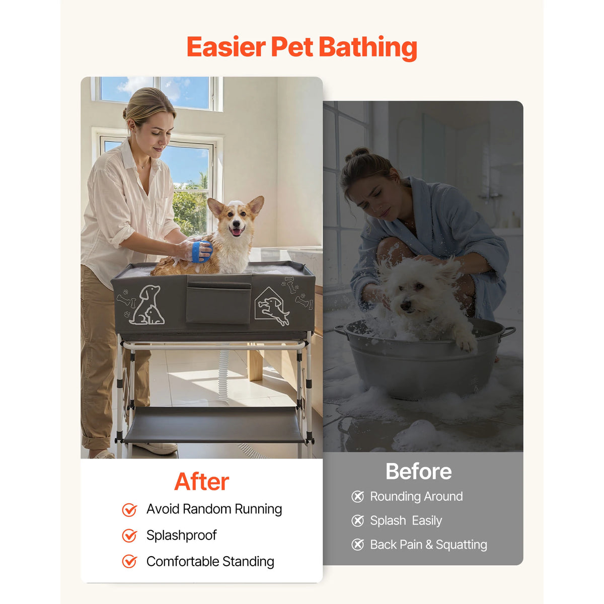 SucceBuy Elevated Foldable Dog Bathtub With Built In Drain Hose