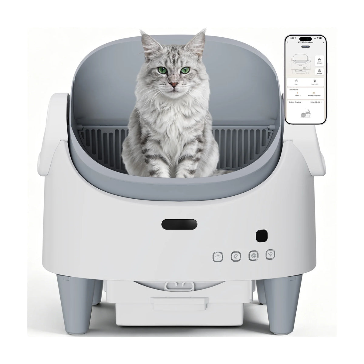 Open-Top Self-Cleaning Automatic Cat Litter Box - App-Controlled Smart Litter Tray - Safety Detectors - Quiet Low-Odor Operation - 3-Level Height Adjustment - Easy-Clean for Multi-Cat Homes