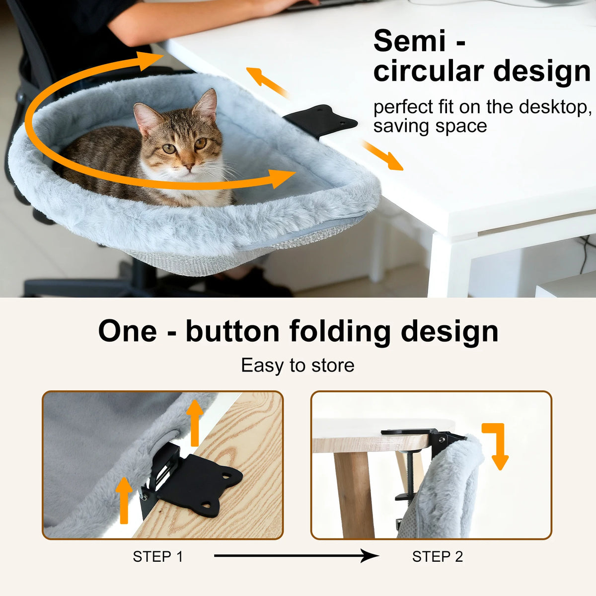 CWV Foldable Coral Fleece Cat Desk Bed With Clamp Mount