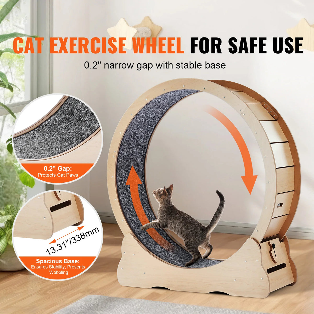 SucceBuy Wooden Cat Exercise Wheel With Detachable Carpet