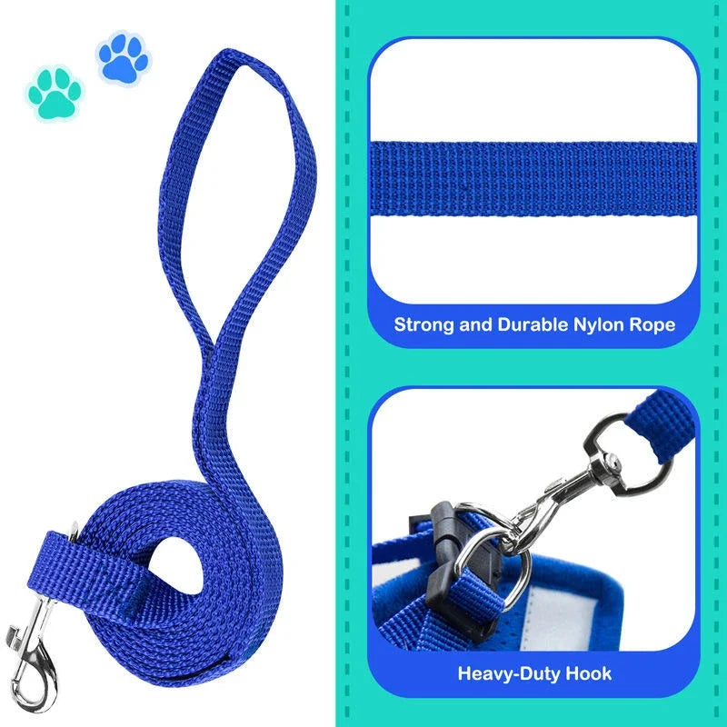 Adjustable Reflective Pet Harness With Leash For Dogs And Cats