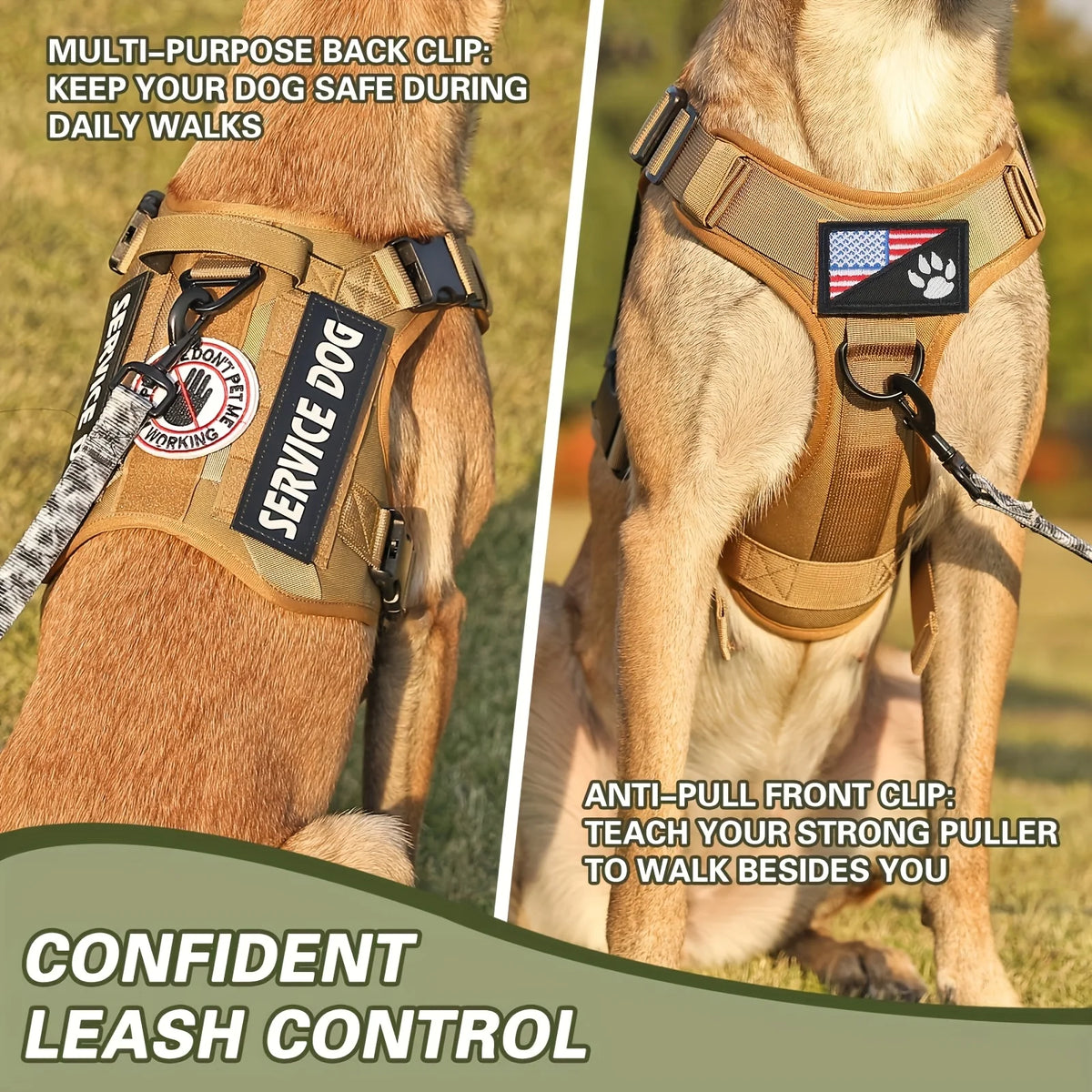 Adjustable Tactical Service Dog Harness with Reflective Straps No Pull Control and Breathable Padding