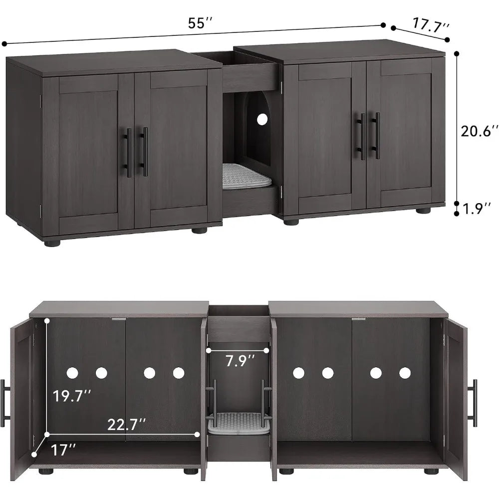 Garvee Wooden Double Room Cat Litter Box Enclosure Furniture