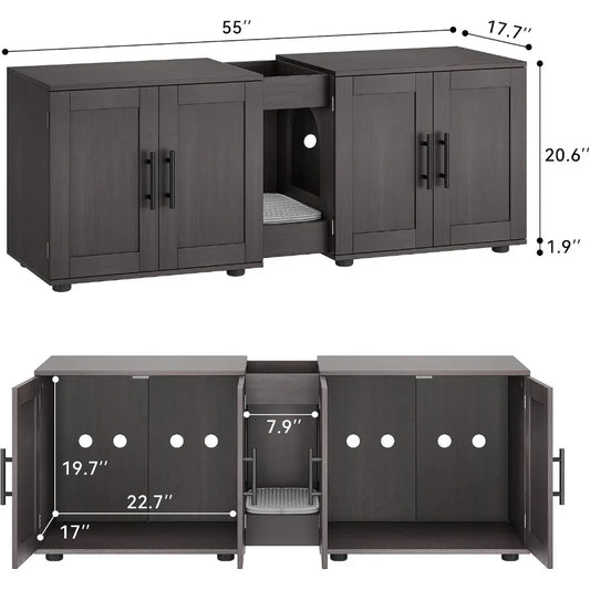 Garvee Wooden Double Room Cat Litter Box Enclosure Furniture