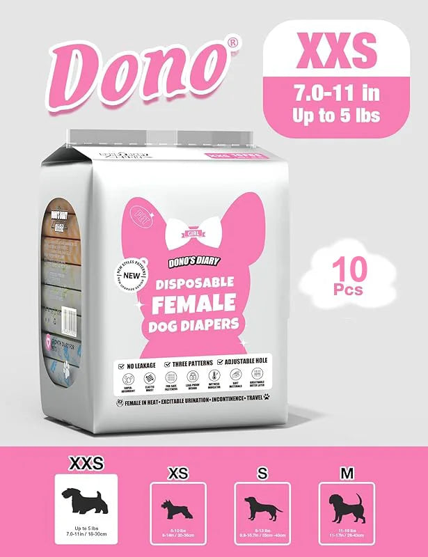 Dono Dog Diapers Female, Disposable Small Puppy Diapers for Heat,Ultra Absorbent Protection, Leak Proof with Wetness Indicator, Comfortable Fit For Girl Dogs in Heat&elderly incontinence