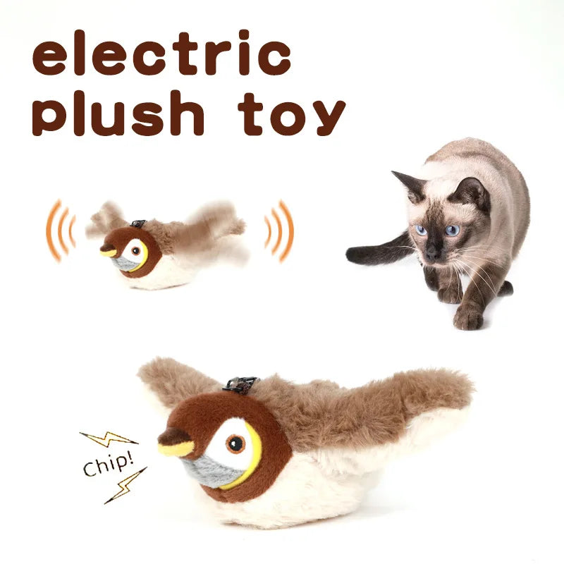 Touch Activated Simulated Bird Cat Toy Interactive Flapping Plush Plaything