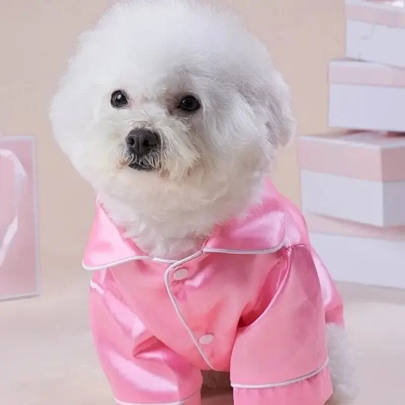 Cute Pet Clothes, Silk Two-legged Button Closure Pajamas, Pet Clothes for Small Dogs & Cats, Dog & Cat Clothing Supplies, Puppy Clothes