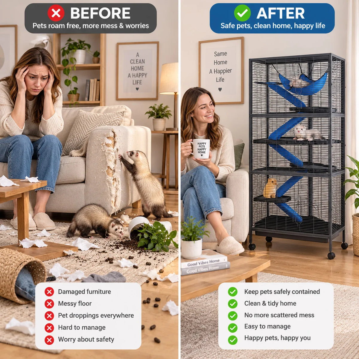 Multi Level Small Animal Cage With Ramps Hammock And Wheels
