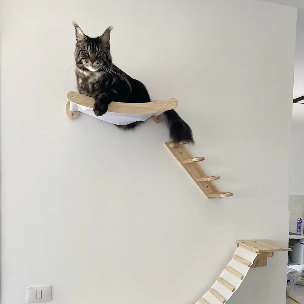 CWV Wall Mounted Cat Climbing Shelf And Sisal Scratching Hammock