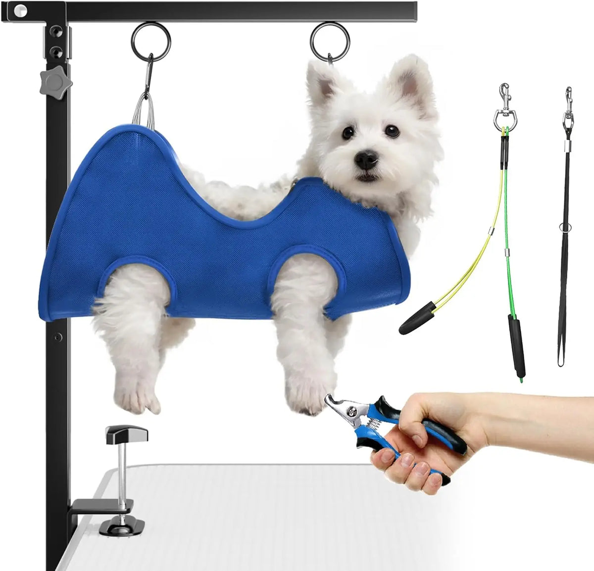 Adjustable Table Clamp Dog Grooming Hammock Stand With Arm