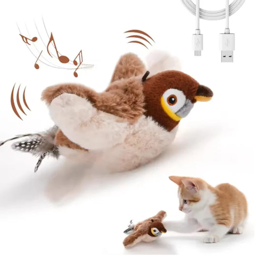 Touch Activated Simulated Bird Cat Toy Interactive Flapping Plush Plaything