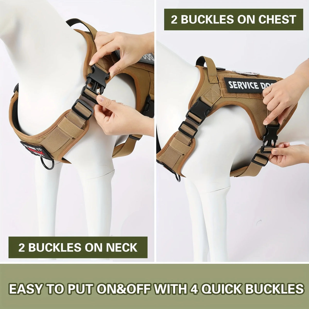 Adjustable Tactical Service Dog Harness with Reflective Straps No Pull Control and Breathable Padding