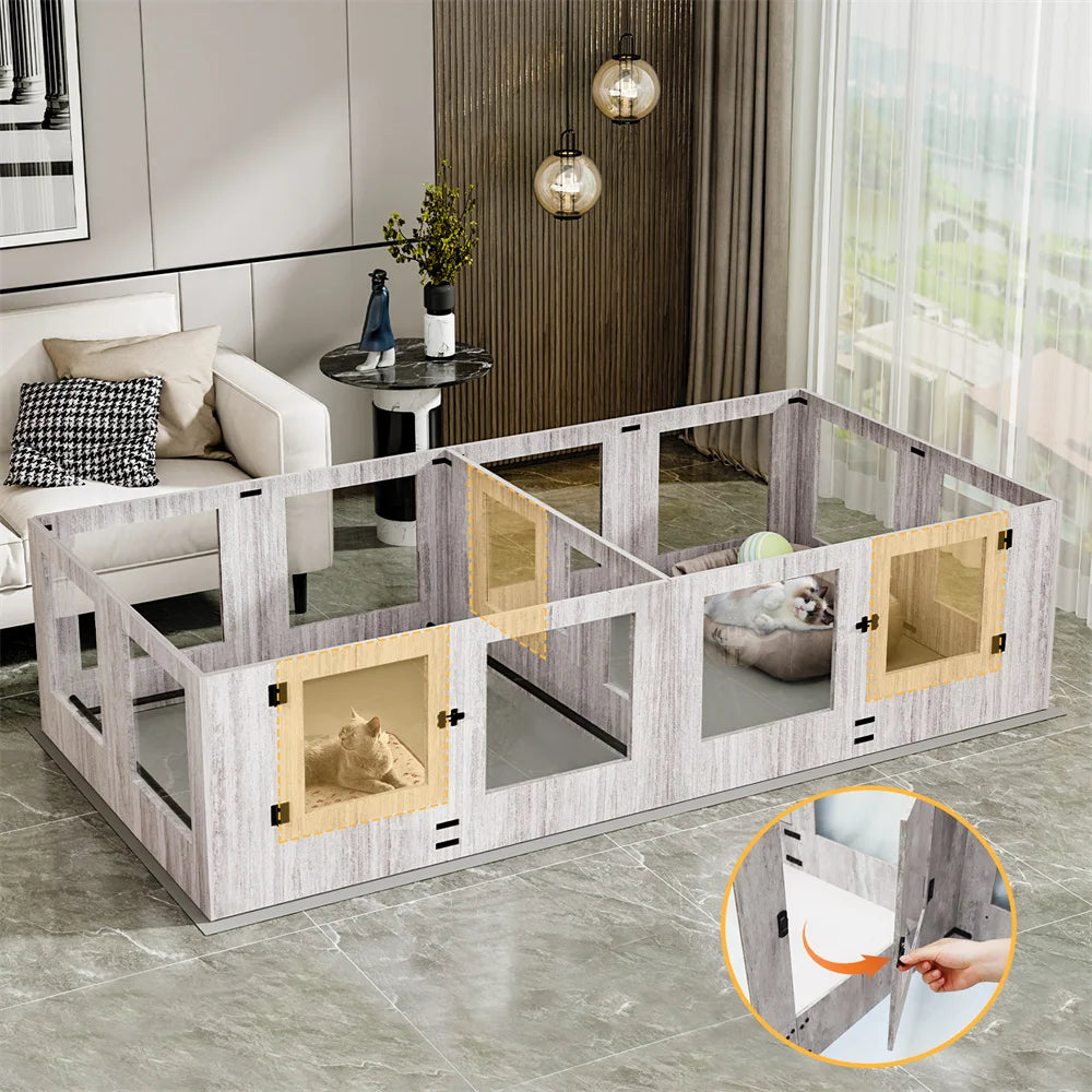 Borwart Tempered Glass Dog Playpen With Pig Rails And Mat