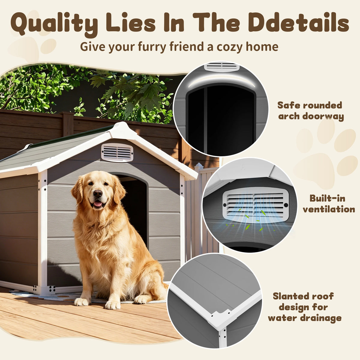 Heavy Duty Waterproof Dog House With Ventilated Easy Clean Design