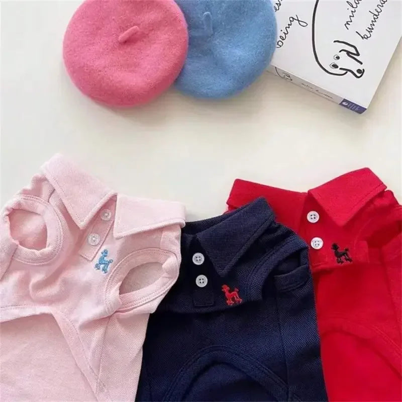 Pet 2-Piece Plain Polo Shirt & Embroidered Vest Clothes Set for Spring, Summer