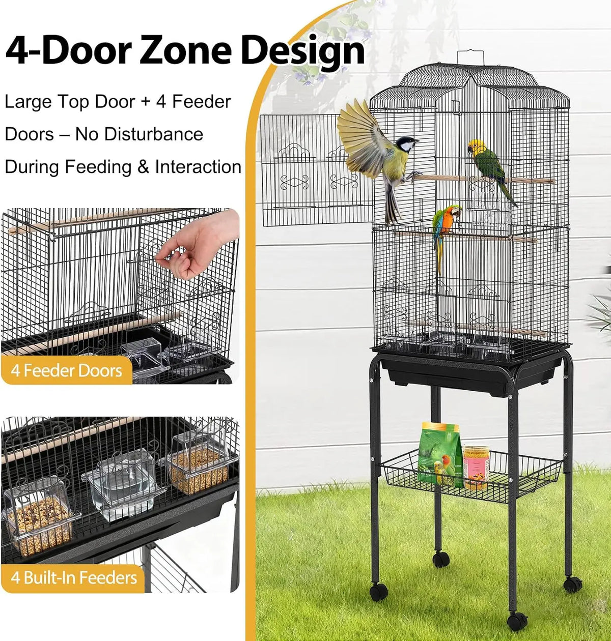 Bird Cage With Play Top And Rolling Stand For Parakeets