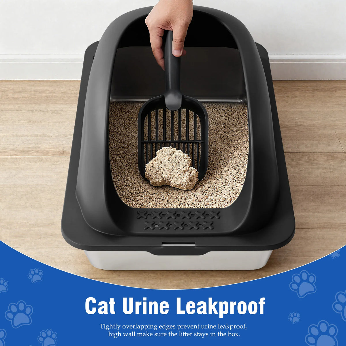 JHK Covered Stainless Steel Cat Litter Box With Scoop and Mat
