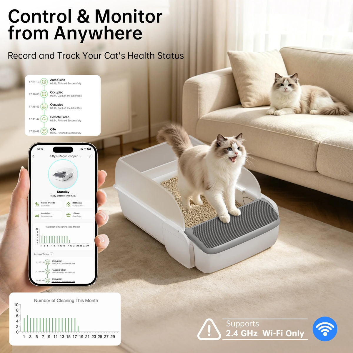 APP Automatic Cat Litter Box Self-cleaning Open Top Smart Cat Litter Box Cat Toilet for Cat Products Cat Litter Tray