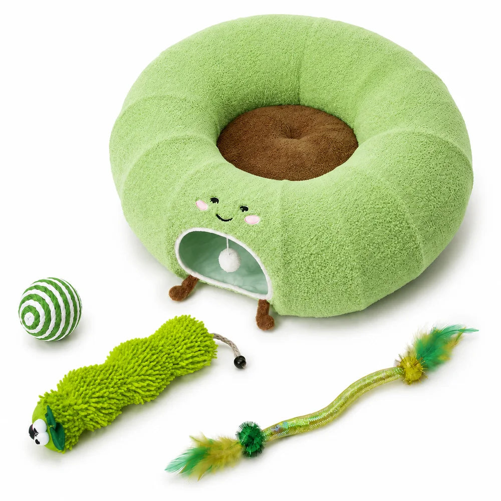 Convertible Cat Tunnel Bed With Plush Removable Cushion