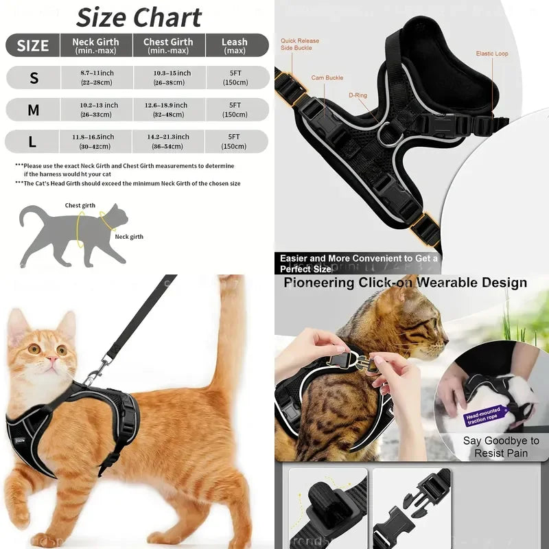 Cat Harness And Leash Set Anti‑Escape Soft Adjustable Breathable Vest‑Style Harness Easy Wear Comfort Safety Kit For Kitten Outdoor Walking Travel Adventure