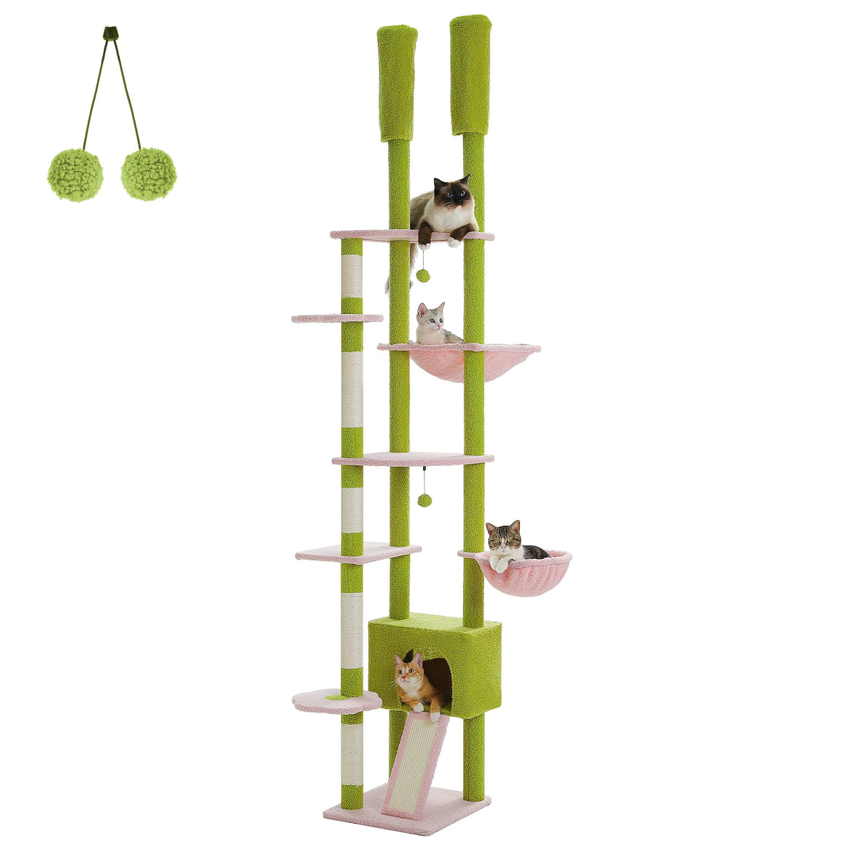 PETEPELA Adjustable Cactus Cat Tree With Condo Hammock And Scratcher