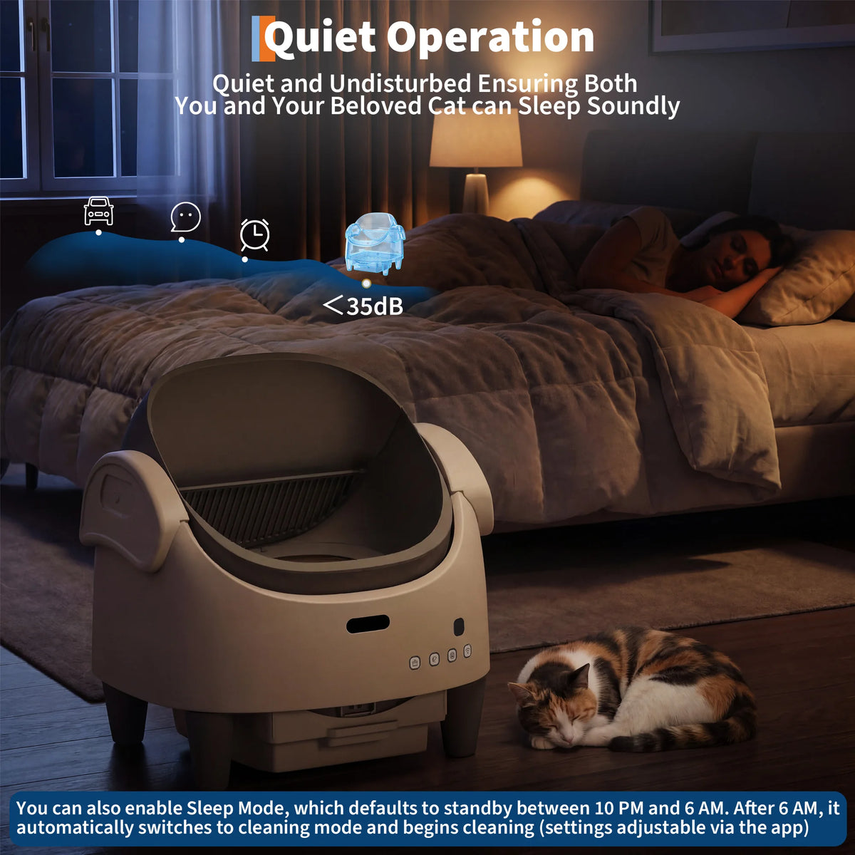 Open-Top Self-Cleaning Automatic Cat Litter Box - App-Controlled Smart Litter Tray - Safety Detectors - Quiet Low-Odor Operation - 3-Level Height Adjustment - Easy-Clean for Multi-Cat Homes