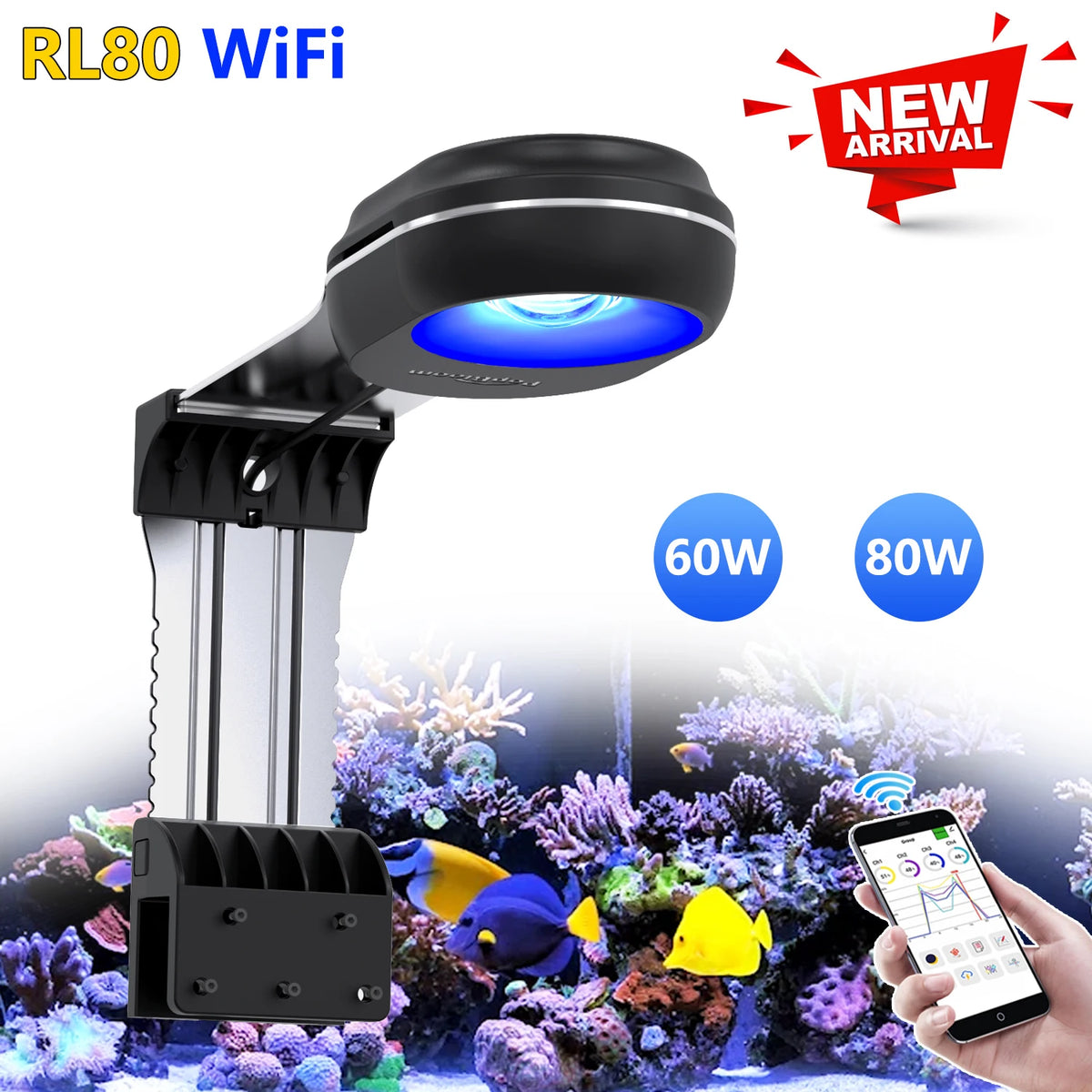 Newest PopBloom 60W 80W Nano Aquarium Light, Professional LED Aquarium Lamp High PAR for SPS/LPS Corals Saltwater Fish Aquarium LED