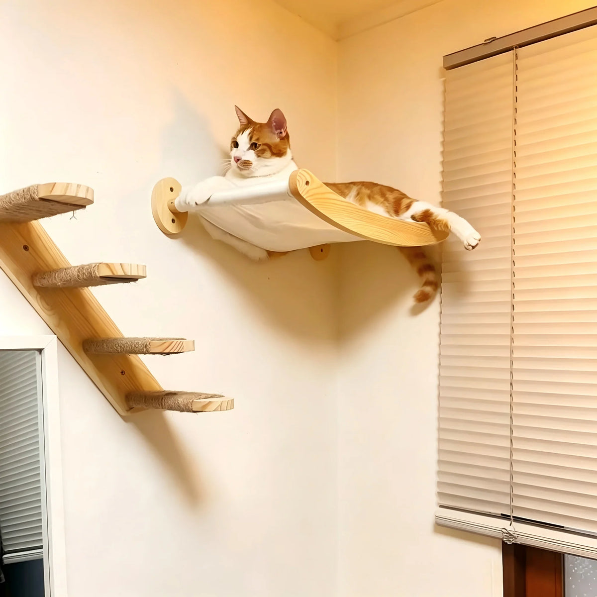 CWV Wall Mounted Cat Climbing Shelf And Sisal Scratching Hammock