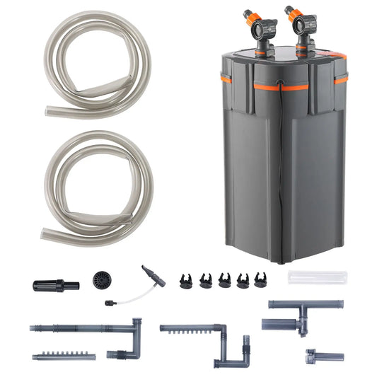 Aquarium Filter 528GPH, 5-Stage Canister Filter 200 Gallon, Ultra-Quiet Internal Aquarium Filter with UV Protection, Submersible Power Filter with Multiple Function for Fish Tanks, 20W