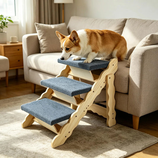DishyKooker Wooden Pet Stairs Folding Dog Ramp Non Slip Base