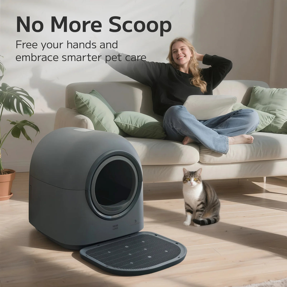 Automatic Self Cleaning Cat Litter Box, Smart Robot Cat Litter Box with APP Control, Automatic Cleaning, Odor Control, Safety Sensors Anti-Pinch, Hands-Free for Multiple Cats