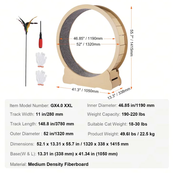 SucceBuy Wooden Cat Exercise Wheel With Detachable Carpet