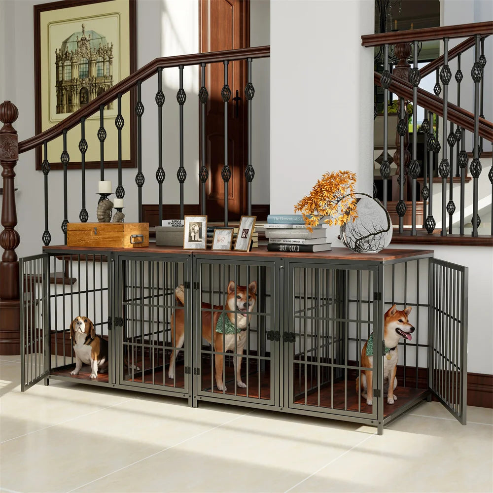 Borwart Metal Wood Dog Crate With Removable Divider And Doors