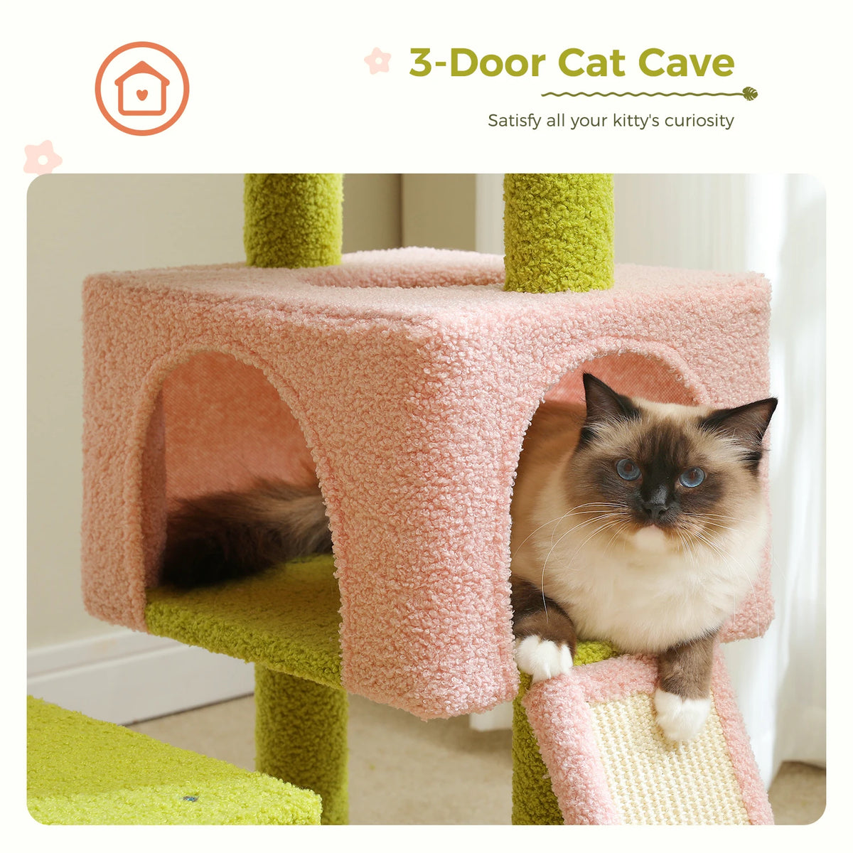 PEQULTI Flower Cat Tree Tower With Sisal Scratching Posts And Hammock