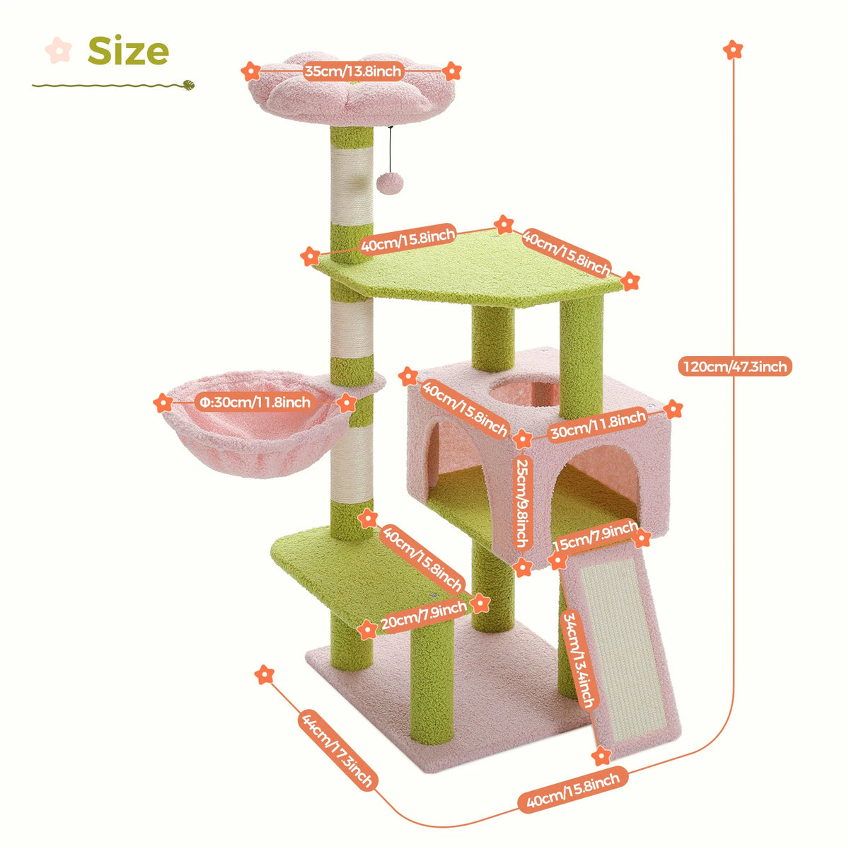PEQULTI Flower Cat Tree Tower With Sisal Scratching Posts And Hammock