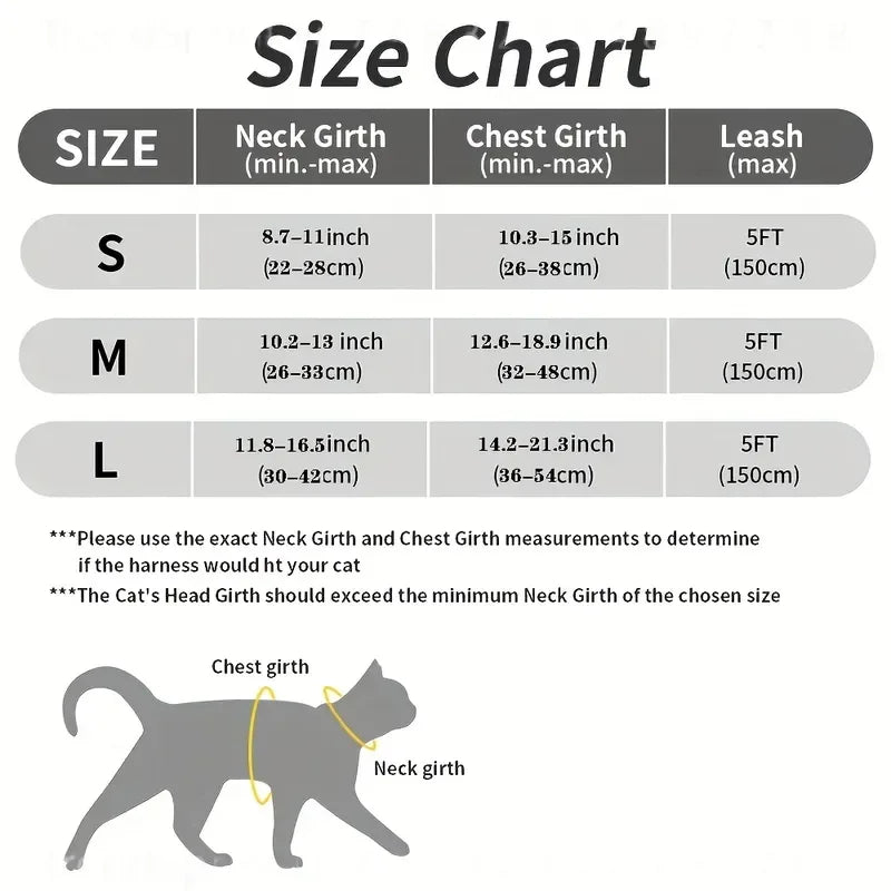 Cat Harness And Leash Set Anti‑Escape Soft Adjustable Breathable Vest‑Style Harness Easy Wear Comfort Safety Kit For Kitten Outdoor Walking Travel Adventure
