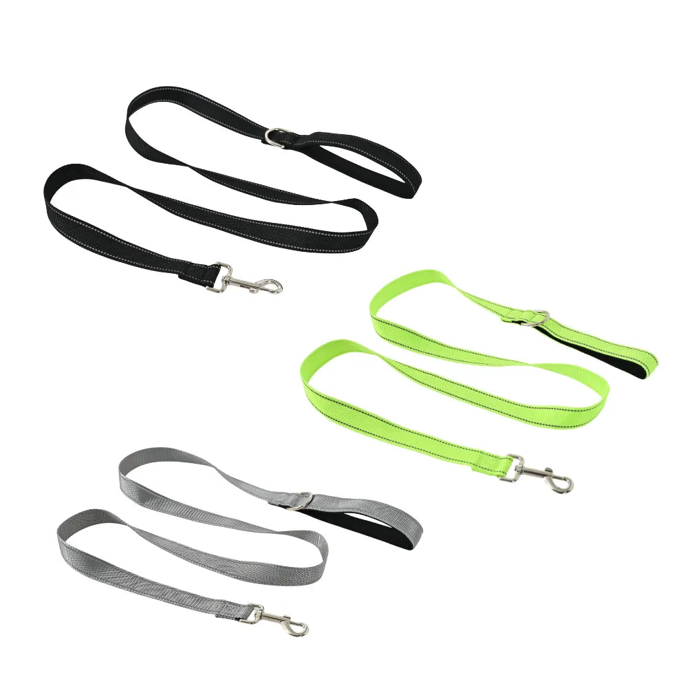 7PCS/Carton Reflective Dog Leash Double Sided Nylon Pet Lead with Padded Handle D Ring Metal Clip for Walking Training 3 Colors Mixed
