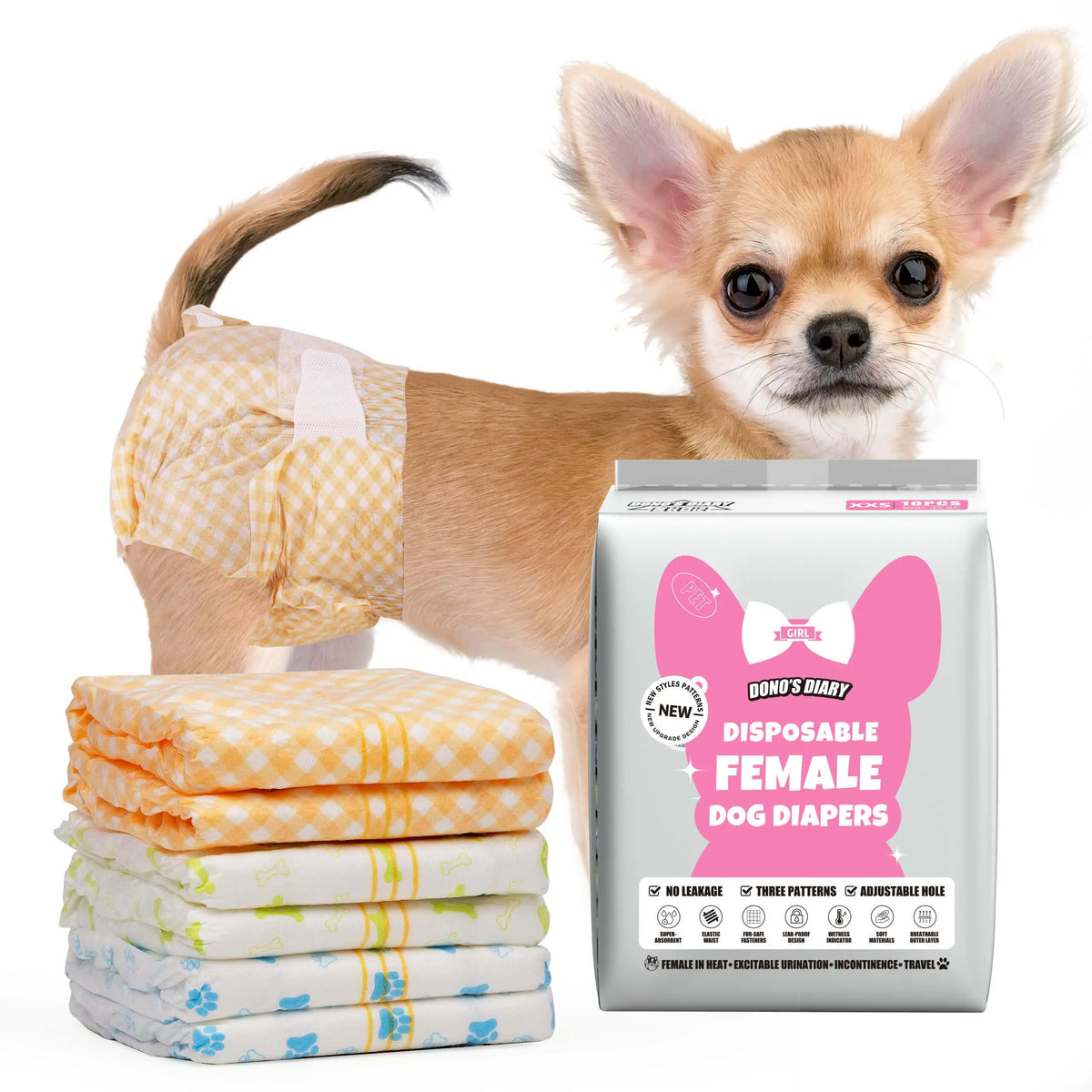 Dono Dog Diapers Female, Disposable Small Puppy Diapers for Heat,Ultra Absorbent Protection, Leak Proof with Wetness Indicator, Comfortable Fit For Girl Dogs in Heat&elderly incontinence