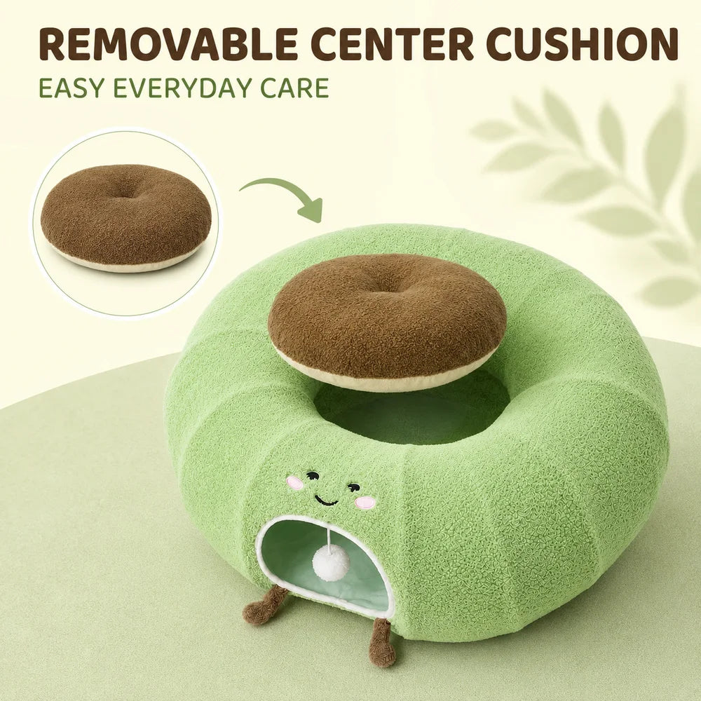 Convertible Cat Tunnel Bed With Plush Removable Cushion