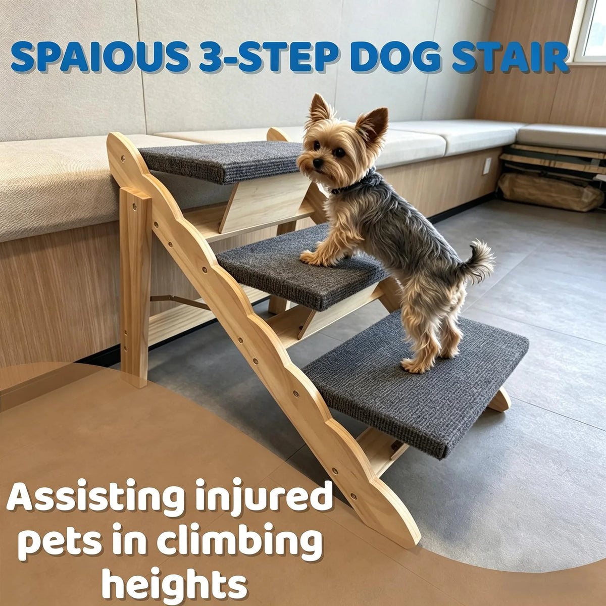 DishyKooker Wooden Pet Stairs Folding Dog Ramp Non Slip Base