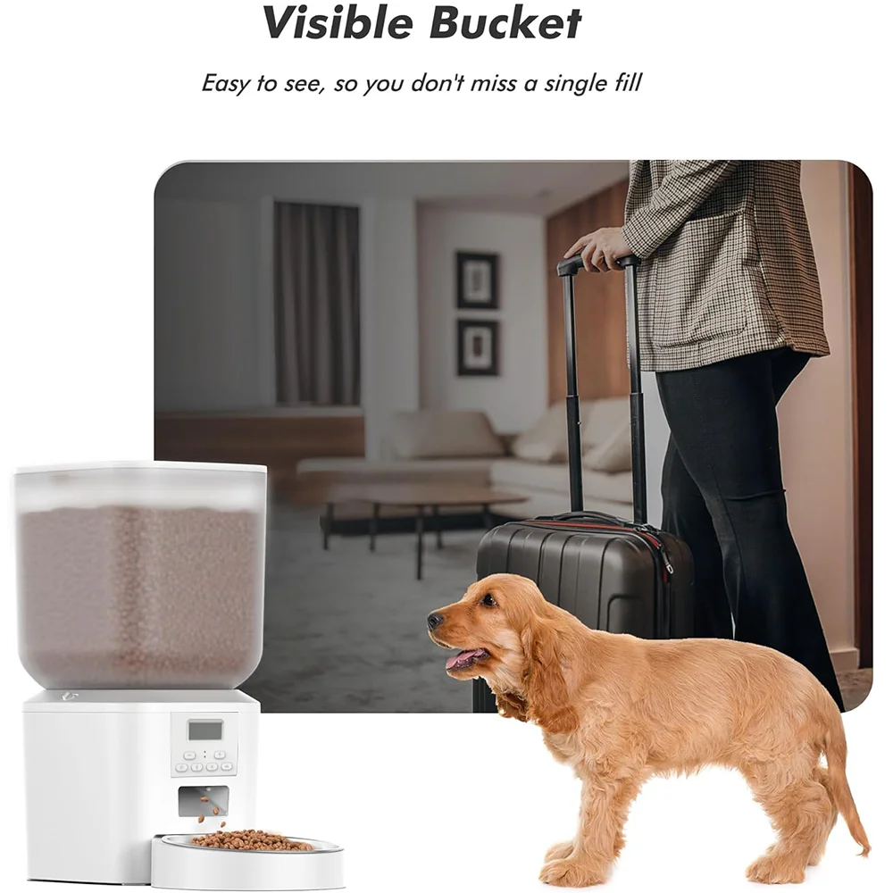 NITYERS 8L Automatic Cat Feeder, Smart Pet Food Dispenser with Key Control, Voice Recorder, Dual Power Supply, Timed Auto Dog Feeder with Stainless Steel Bowl