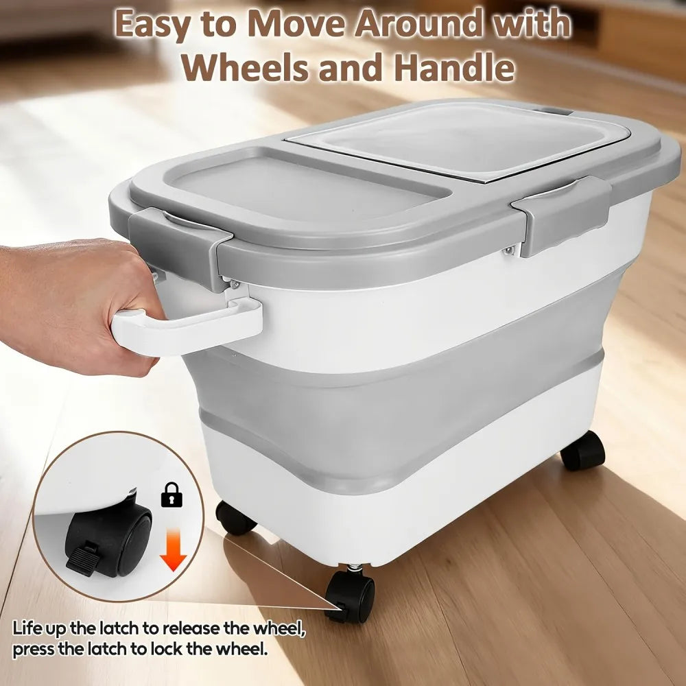 Collapsible Pet Food Storage Container With Airtight Lid And Wheels