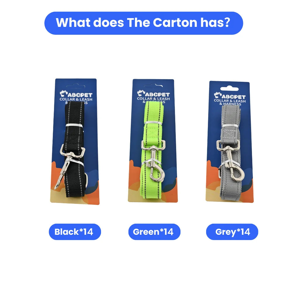 7PCS/Carton Reflective Dog Leash Double Sided Nylon Pet Lead with Padded Handle D Ring Metal Clip for Walking Training 3 Colors Mixed