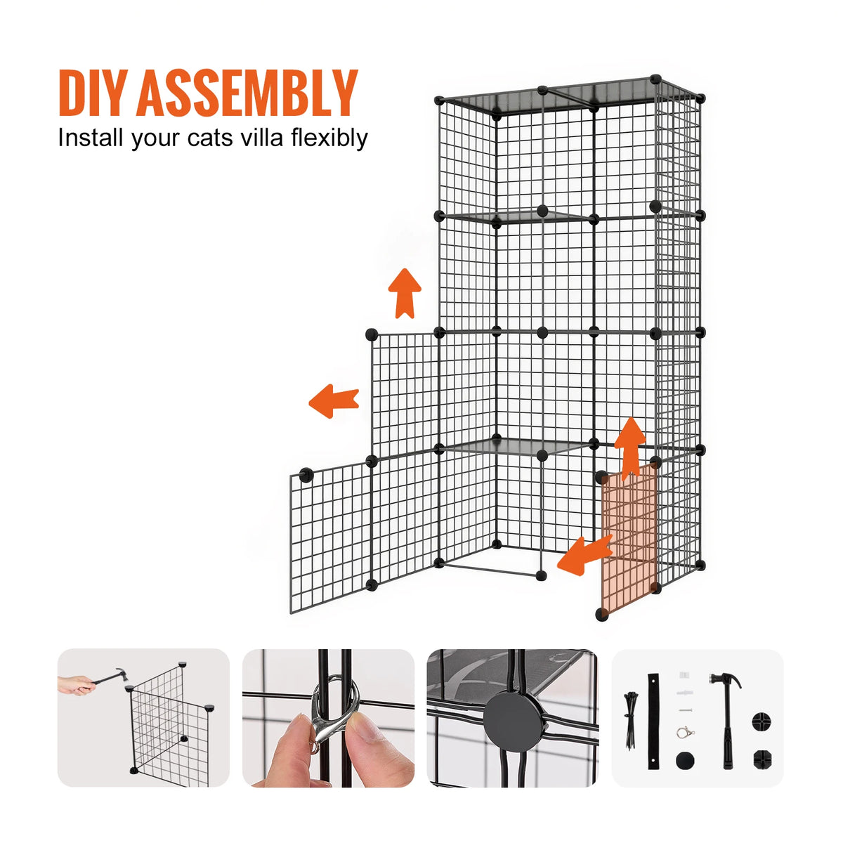 SucceBuy Stainless Steel Multi Tier Cat Cage With Ramp