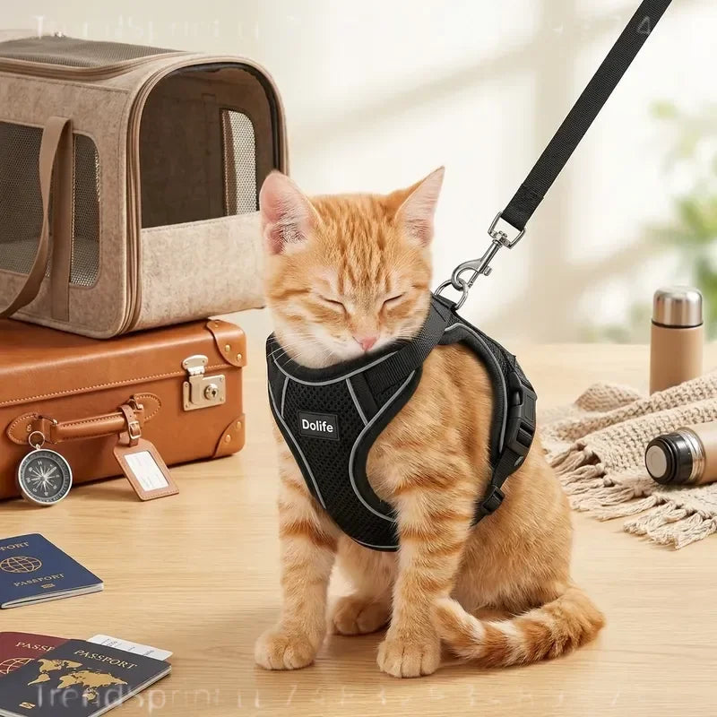 Cat Harness And Leash Set Anti‑Escape Soft Adjustable Breathable Vest‑Style Harness Easy Wear Comfort Safety Kit For Kitten Outdoor Walking Travel Adventure