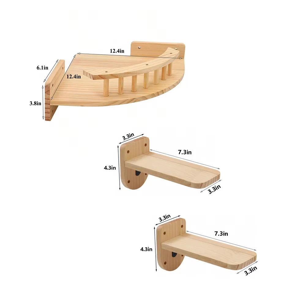 CWV Wall Mounted Cat Hammock Shelves With Pine Steps