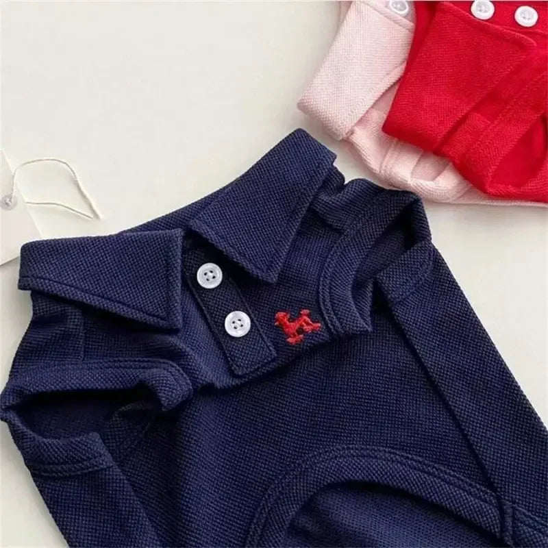 Pet 2-Piece Plain Polo Shirt & Embroidered Vest Clothes Set for Spring, Summer