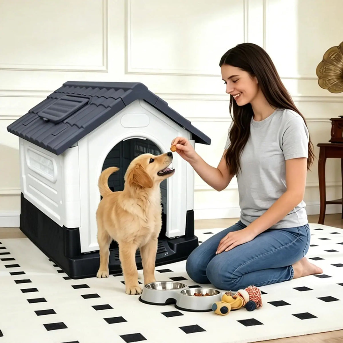 TWISTER CK Waterproof Two Door Dog House With Fold Out Porch