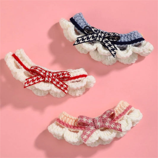 Soft Bow Knot Adjustable Knitted Collar For Cats And Dogs