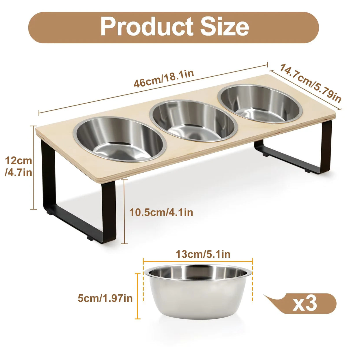 Elevated Stainless Steel Cat Feeder With Tilted Bamboo Stand